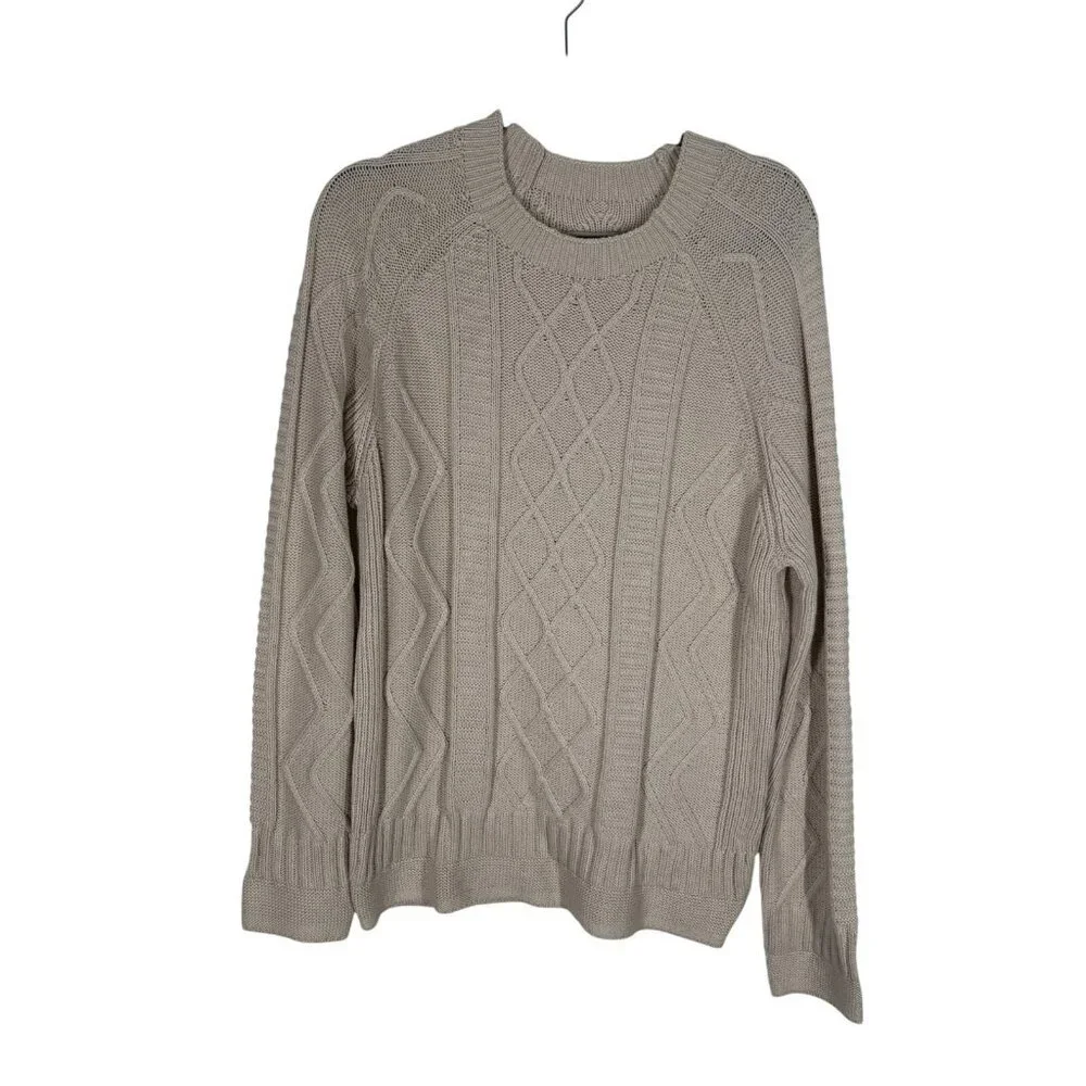 Hunter Boot LTD Men SZ M Cream Cable Knit Crew Neck Wool Bl Pullover Sweater NWT